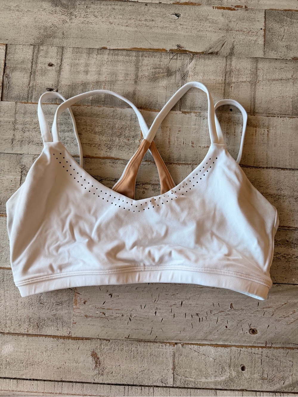 BuffBunny White Sports Bralette with Nude Lining
